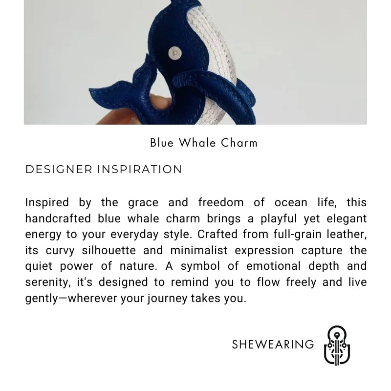 Ocean - Inspired Blue Whale Leather Bag Charm – Handmade Full - Grain Leather | Car Key Accessory | Nautical Gift for Women - Tomlynam