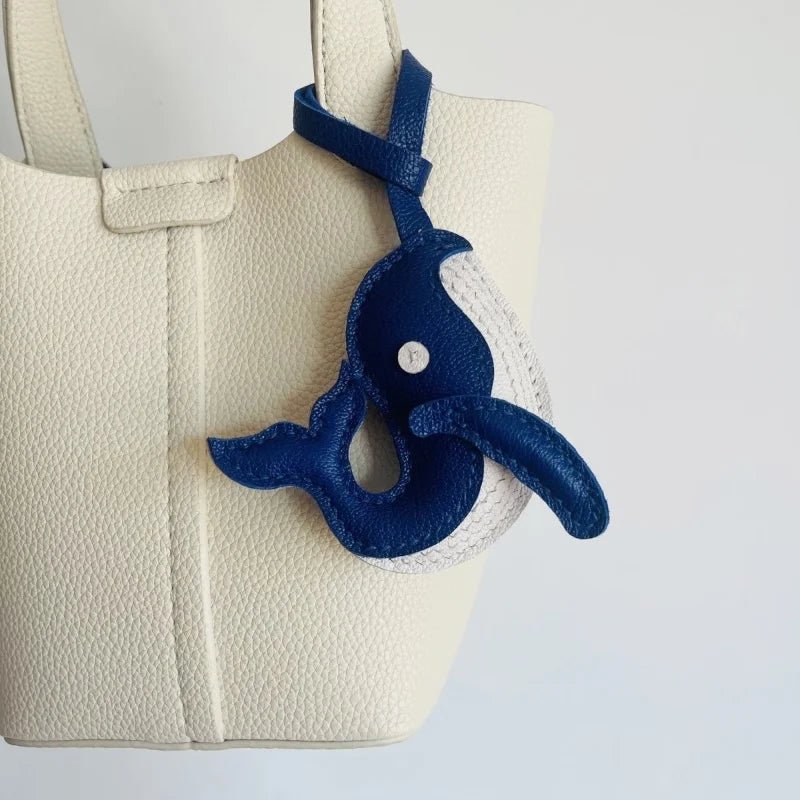 Ocean - Inspired Blue Whale Leather Bag Charm – Handmade Full - Grain Leather | Car Key Accessory | Nautical Gift for Women - Tomlynam