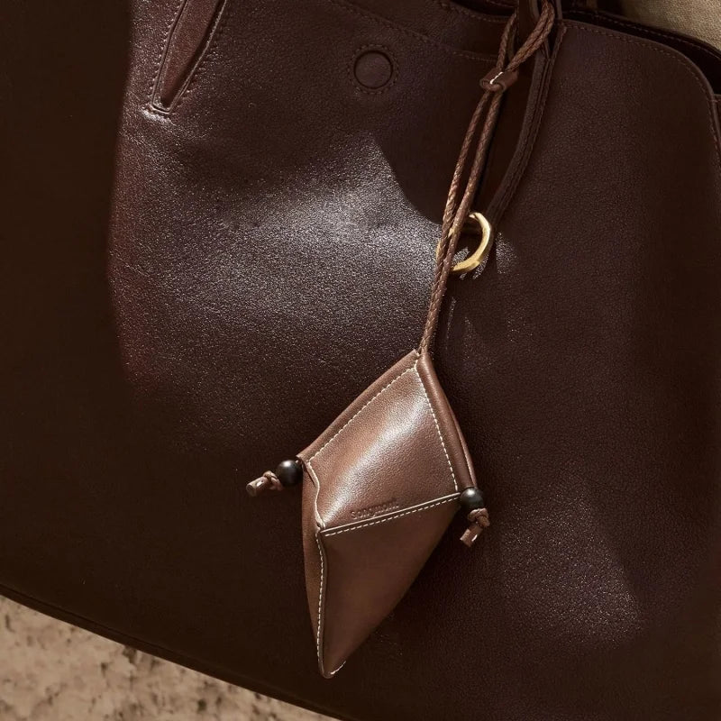 Origami Leather Pouch Charm – Handcrafted Sculptural Bag Accessory | Minimalist Geometric Design | Functional Gift for Modern Aesthetes - Tomlynam