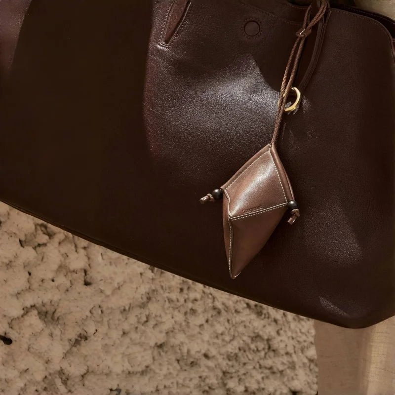 Origami Leather Pouch Charm – Handcrafted Sculptural Bag Accessory | Minimalist Geometric Design | Functional Gift for Modern Aesthetes - Tomlynam