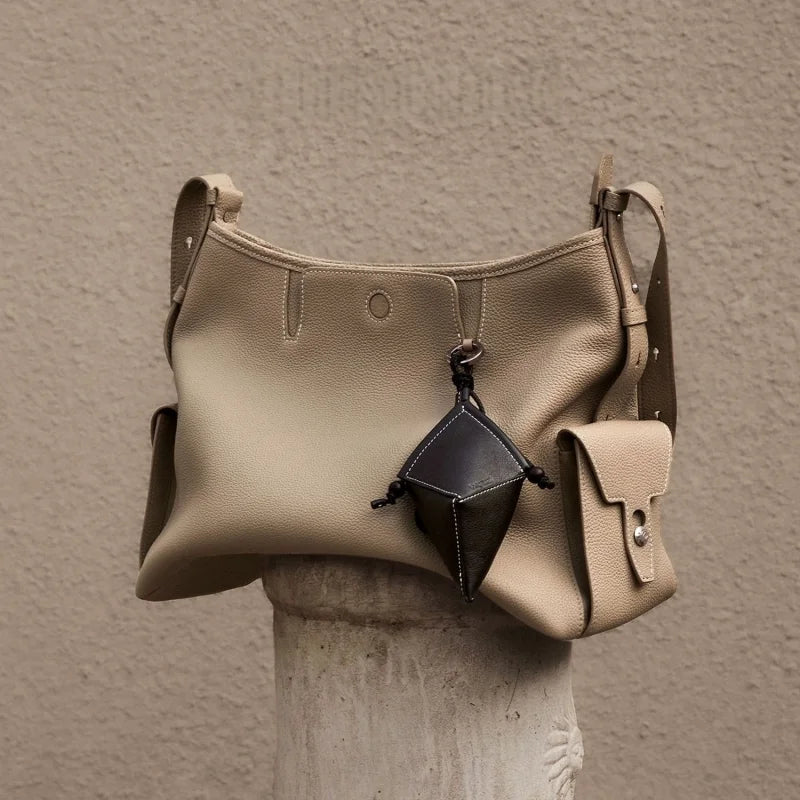 Origami Leather Pouch Charm – Handcrafted Sculptural Bag Accessory | Minimalist Geometric Design | Functional Gift for Modern Aesthetes - Tomlynam