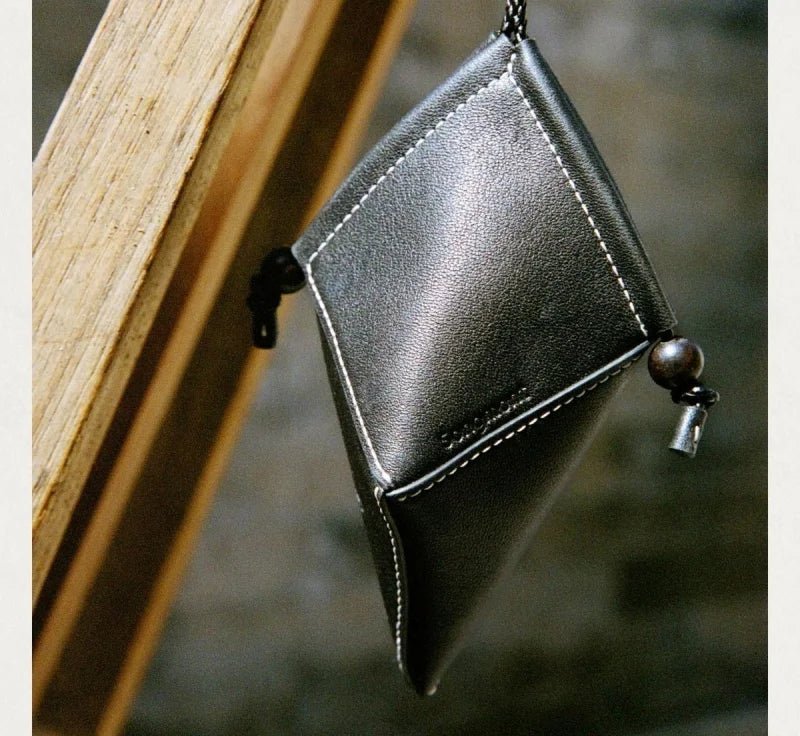 Origami Leather Pouch Charm – Handcrafted Sculptural Bag Accessory | Minimalist Geometric Design | Functional Gift for Modern Aesthetes - Tomlynam