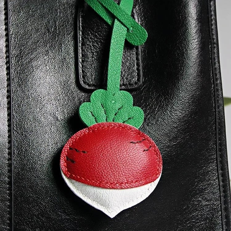 Original Design Leather Carrot Bag Charm – Handmade Lambskin Pendant, Cute Whimsical Keychain Accessory - Tomlynam