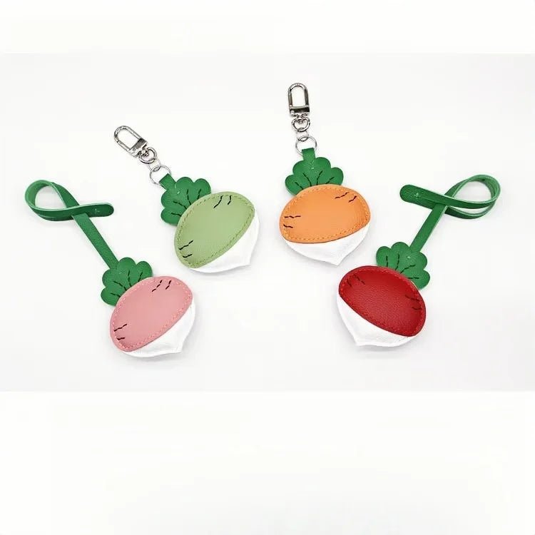 Original Design Leather Carrot Bag Charm – Handmade Lambskin Pendant, Cute Whimsical Keychain Accessory - Tomlynam