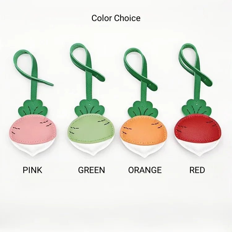 Original Design Leather Carrot Bag Charm – Handmade Lambskin Pendant, Cute Whimsical Keychain Accessory - Tomlynam