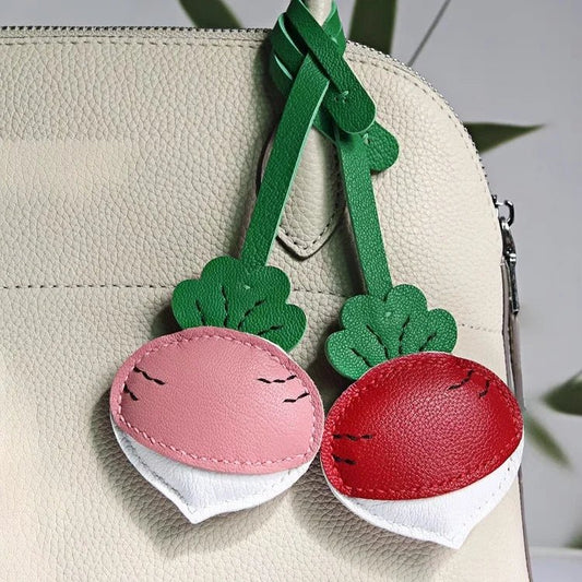 Original Design Leather Carrot Bag Charm – Handmade Lambskin Pendant, Cute Whimsical Keychain Accessory - Tomlynam