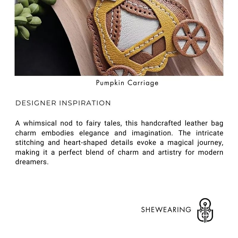 Original Designed Pumpkin Carriage Bag Charm, Handcrafted Full - Grain Goatskin, Elegant Keychain, Couple Gift, Luxury Car Bag Decoration - Tomlynam