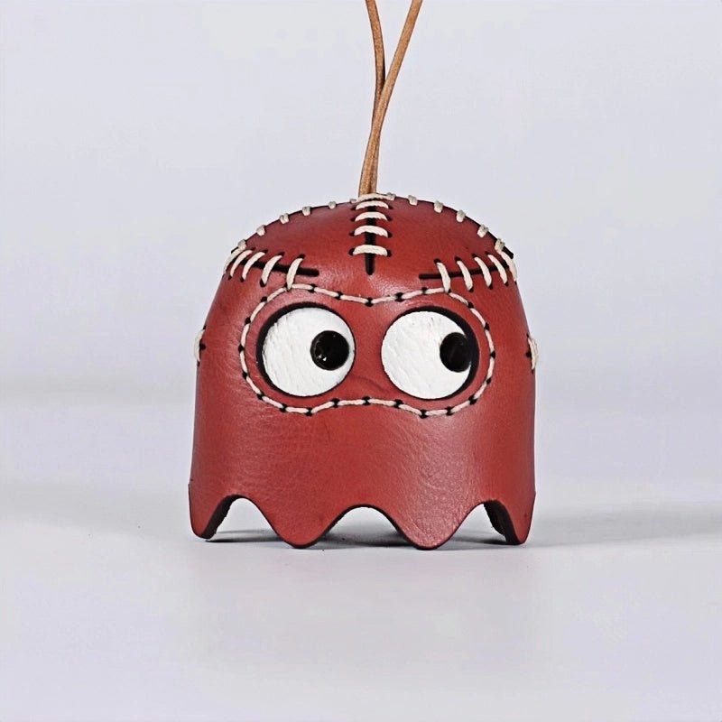 Pac - Man Leather Bag Charm – Handcrafted, Full - Grain Cowhide, Nostalgic Design, Playful Wind Chime Accessory for Bags or Keys - Tomlynam