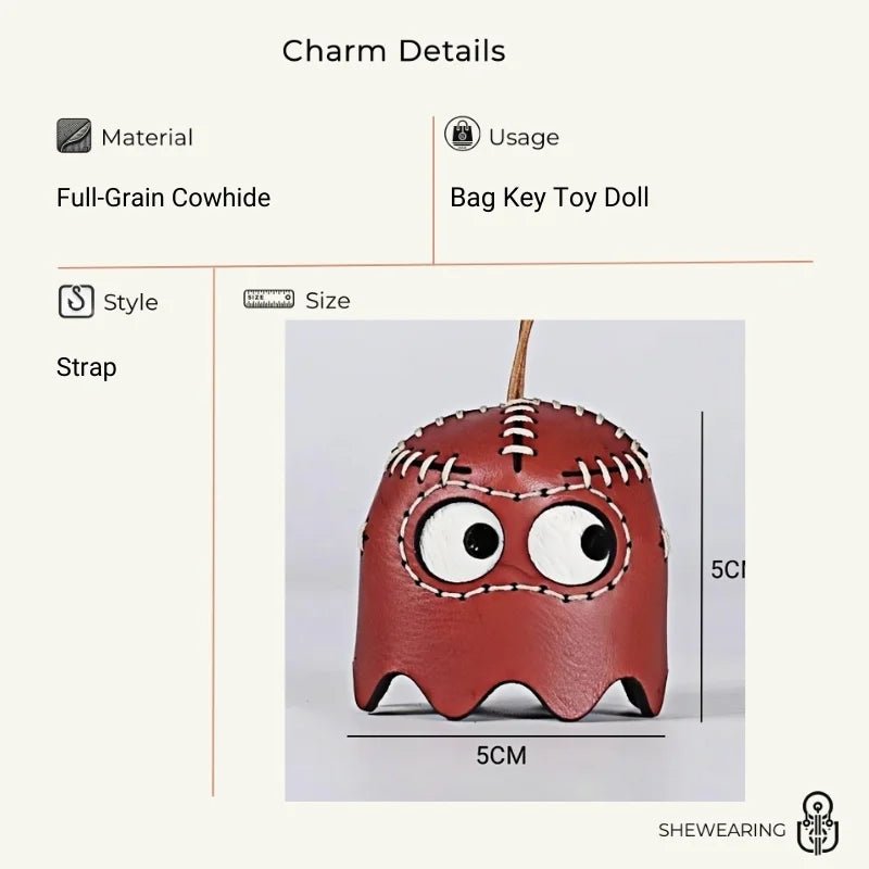 Pac - Man Leather Bag Charm – Handcrafted, Full - Grain Cowhide, Nostalgic Design, Playful Wind Chime Accessory for Bags or Keys - Tomlynam