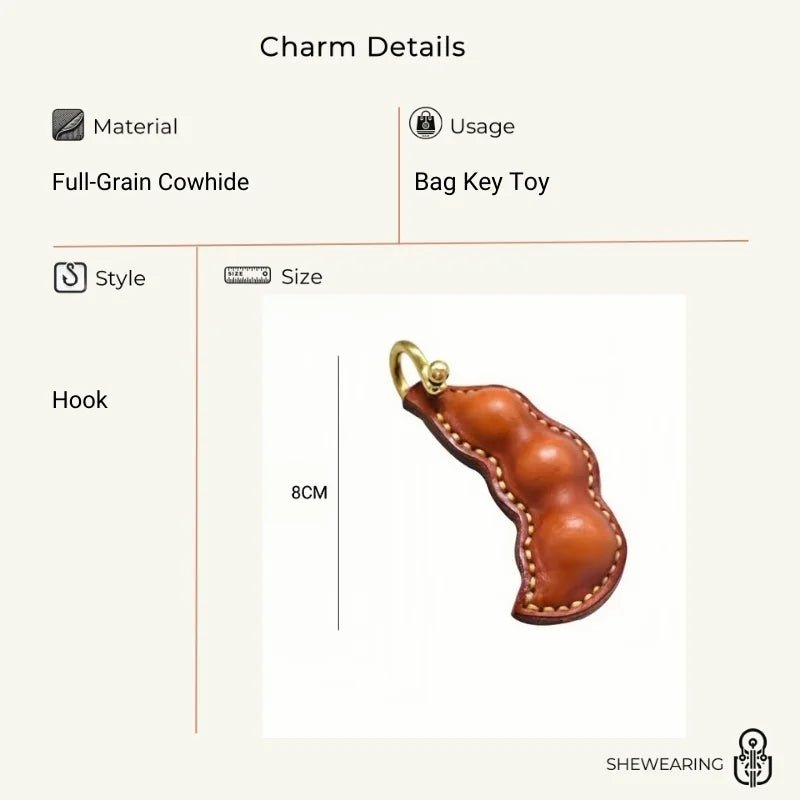 Peaceful Leather Pea Charm – Handcrafted Full - Grain Cowhide Bag Ornament, Dual - Sided Keychain, Car Accessory, Unique Gift for Any Occasion - Tomlynam