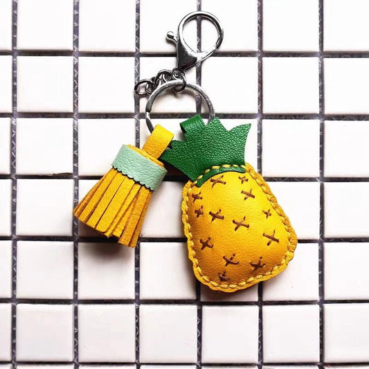 Pineapple Tassel Bag Charm – Handcrafted Full - Grain Lambskin Keychain, Tropical Style, Cute and Colorful Gift for Women and Friends - Tomlynam