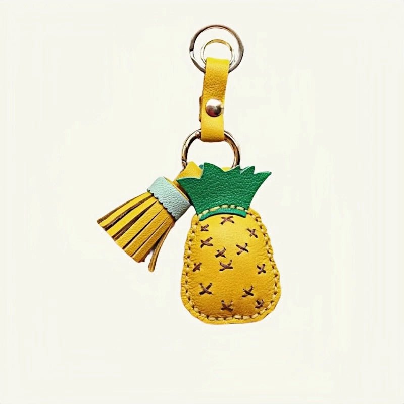 Pineapple Tassel Bag Charm – Handcrafted Full - Grain Lambskin Keychain, Tropical Style, Cute and Colorful Gift for Women and Friends - Tomlynam