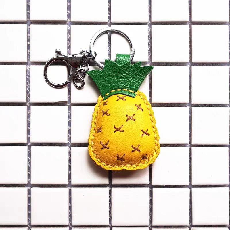 Pineapple Tassel Bag Charm – Handcrafted Full - Grain Lambskin Keychain, Tropical Style, Cute and Colorful Gift for Women and Friends - Tomlynam