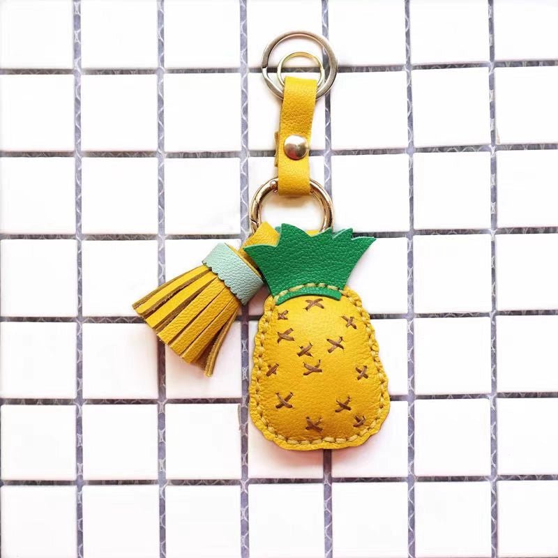 Pineapple Tassel Bag Charm – Handcrafted Full - Grain Lambskin Keychain, Tropical Style, Cute and Colorful Gift for Women and Friends - Tomlynam