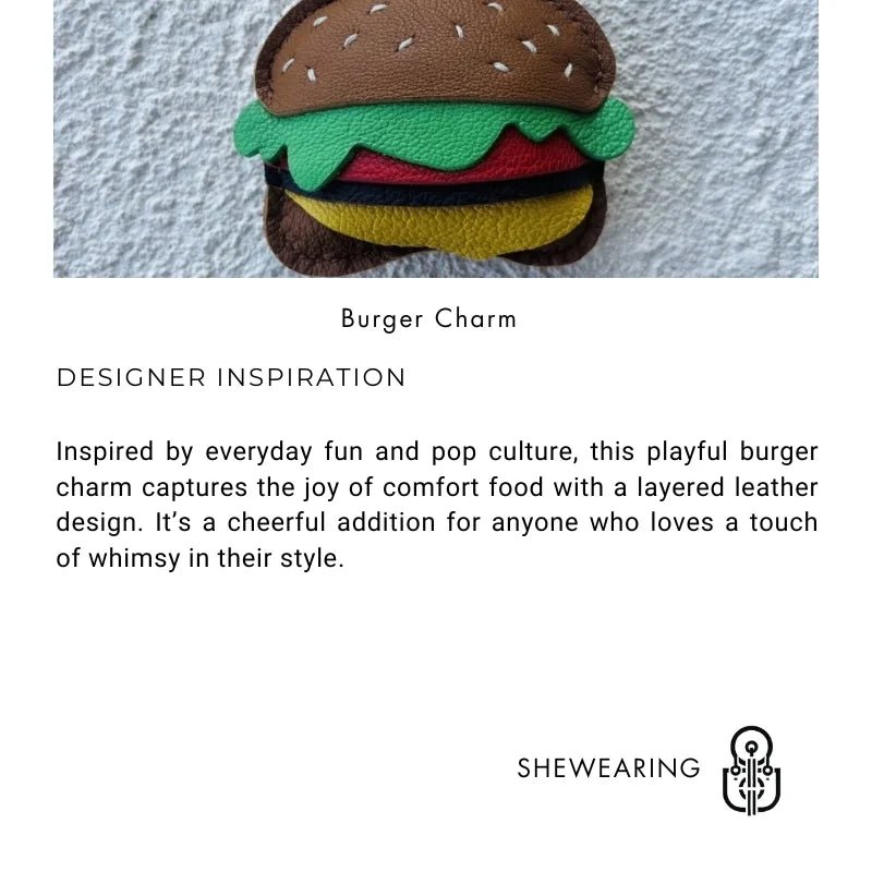 Playful Burger Leather Bag Charm – Handmade Full - Grain Leather Pendant | Creative Fast - Food Accessory | Cute Gift for Women & Couples - Tomlynam