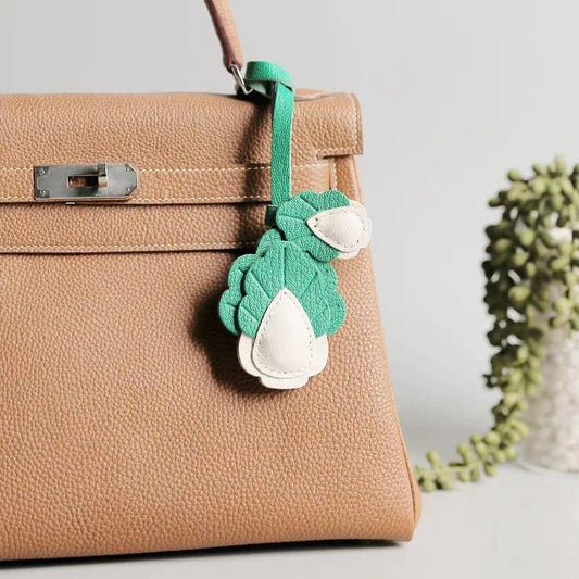 Playful Prosperity Cabbage Bag Charm – Handmade Full - Grain Goatskin Accessory | Lucky Pendant | Minimalist Fortune Gift - Tomlynam