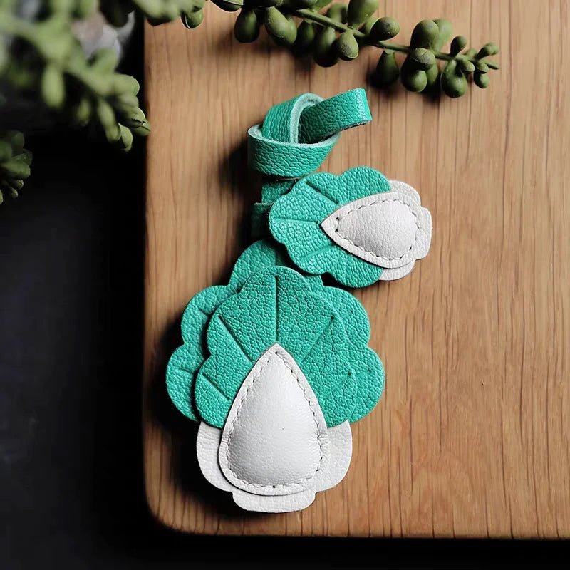 Playful Prosperity Cabbage Bag Charm – Handmade Full - Grain Goatskin Accessory | Lucky Pendant | Minimalist Fortune Gift - Tomlynam