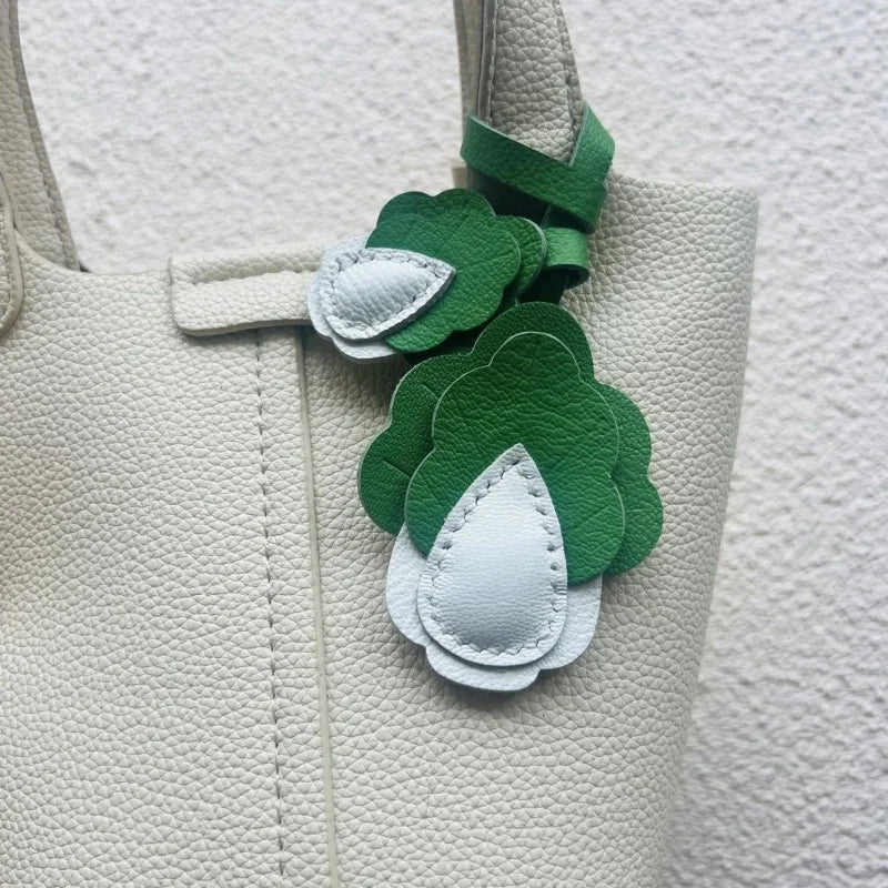 Playful Prosperity Cabbage Bag Charm – Handmade Full - Grain Goatskin Accessory | Lucky Pendant | Minimalist Fortune Gift - Tomlynam