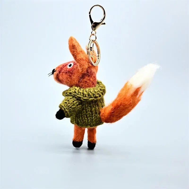 Playful Tail Fox Felted Bag Charm – Handcrafted Himalayan Wool Keychain | Whimsical Animal Ornament | Gift for Nature Lovers - Tomlynam