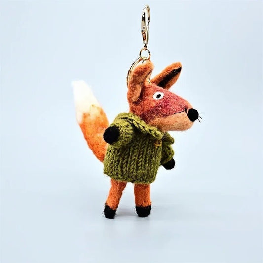 Playful Tail Fox Felted Bag Charm – Handcrafted Himalayan Wool Keychain | Whimsical Animal Ornament | Gift for Nature Lovers - Tomlynam