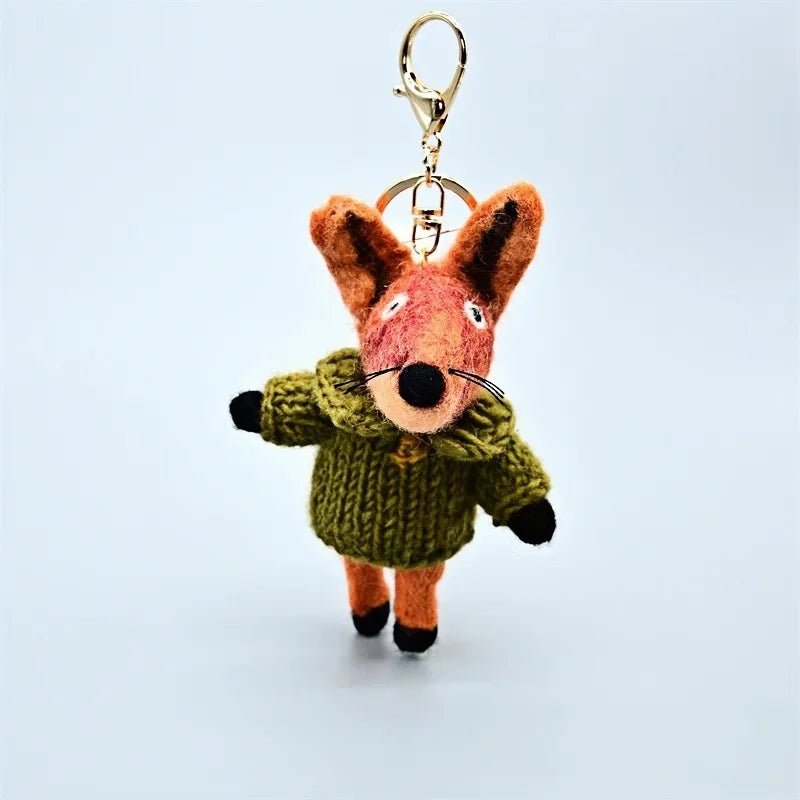 Playful Tail Fox Felted Bag Charm – Handcrafted Himalayan Wool Keychain | Whimsical Animal Ornament | Gift for Nature Lovers - Tomlynam