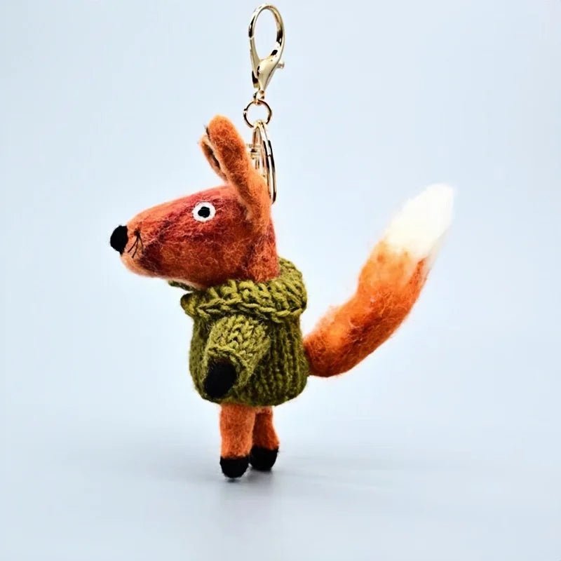 Playful Tail Fox Felted Bag Charm – Handcrafted Himalayan Wool Keychain | Whimsical Animal Ornament | Gift for Nature Lovers - Tomlynam