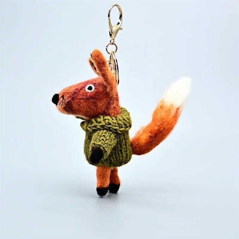 Playful Tail Fox Felted Bag Charm – Handcrafted Himalayan Wool Keychain | Whimsical Animal Ornament | Gift for Nature Lovers - Tomlynam