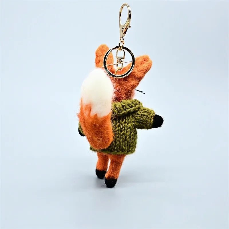 Playful Tail Fox Felted Bag Charm – Handcrafted Himalayan Wool Keychain | Whimsical Animal Ornament | Gift for Nature Lovers - Tomlynam