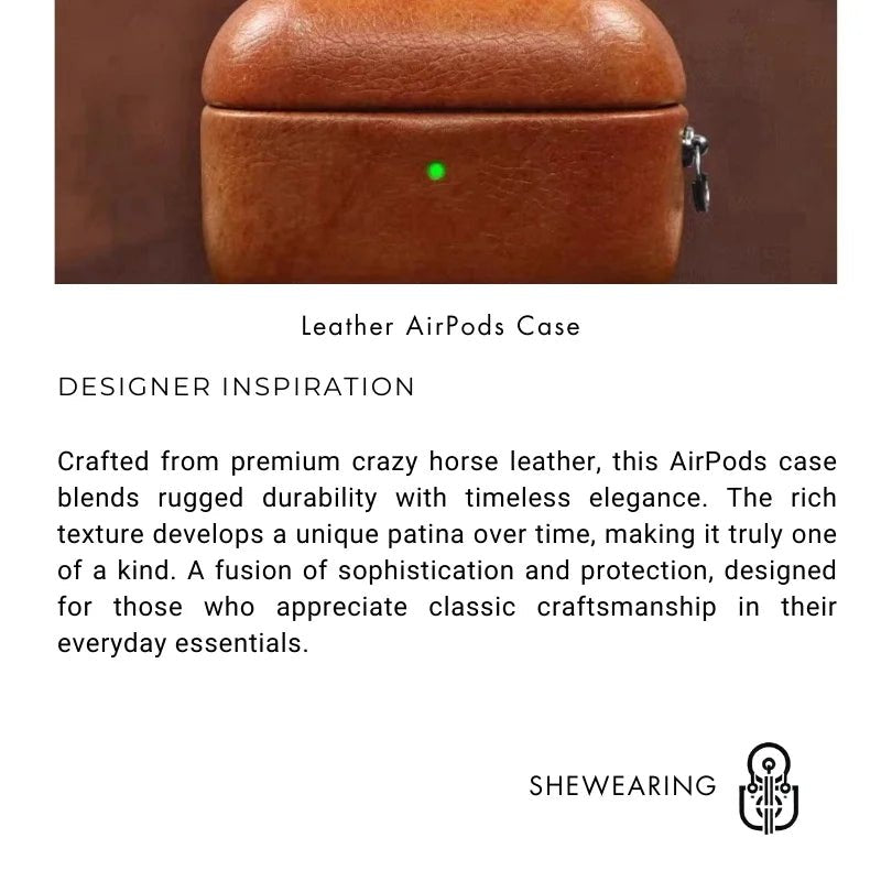 Premium Crazy Horse Leather AirPods Pro 2 Case – Handcrafted Protective Cover for Apple AirPods 4, Wireless Charging Compatible - Tomlynam
