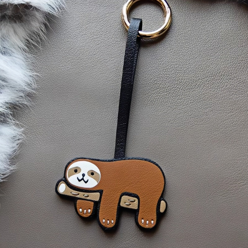 Premium Sloth Leather Charm – Handcrafted French Full - Grain Goatskin Bag Charm Gift Lovely Creative - Tomlynam