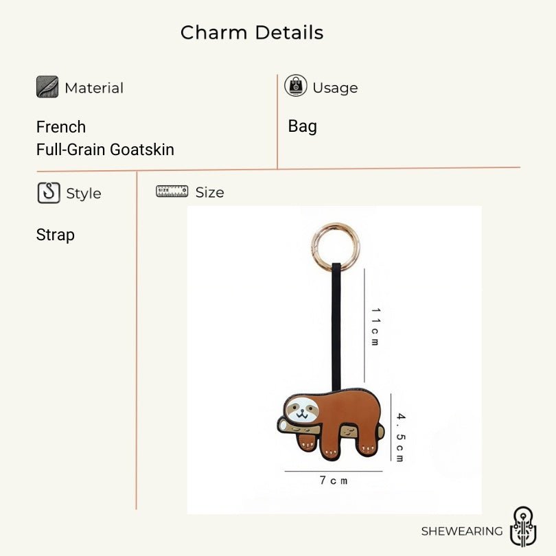 Premium Sloth Leather Charm – Handcrafted French Full - Grain Goatskin Bag Charm Gift Lovely Creative - Tomlynam
