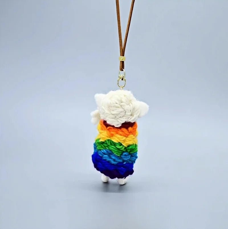 Rainbow Hug Sheep Wool Charm – Handmade Felted Bag Pendant | Soft Gift of Light & Warmth - Tomlynam