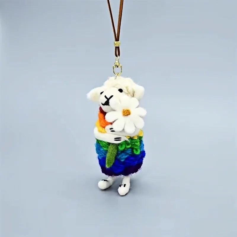 Rainbow Hug Sheep Wool Charm – Handmade Felted Bag Pendant | Soft Gift of Light & Warmth - Tomlynam