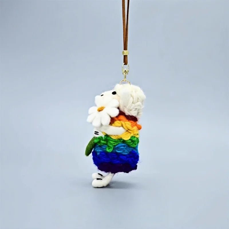 Rainbow Hug Sheep Wool Charm – Handmade Felted Bag Pendant | Soft Gift of Light & Warmth - Tomlynam