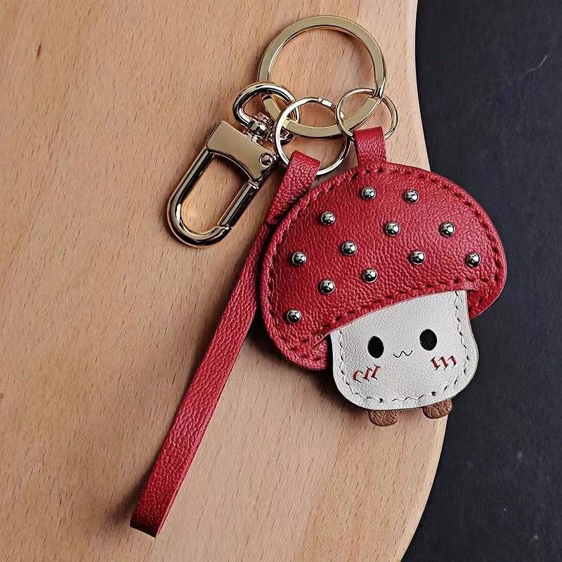 Shiny Red Mushroom Bag Charm – Full - Grain Lambskin, Playful Design, Key Accessory, Whimsical Fairy Tale Gift - Tomlynam