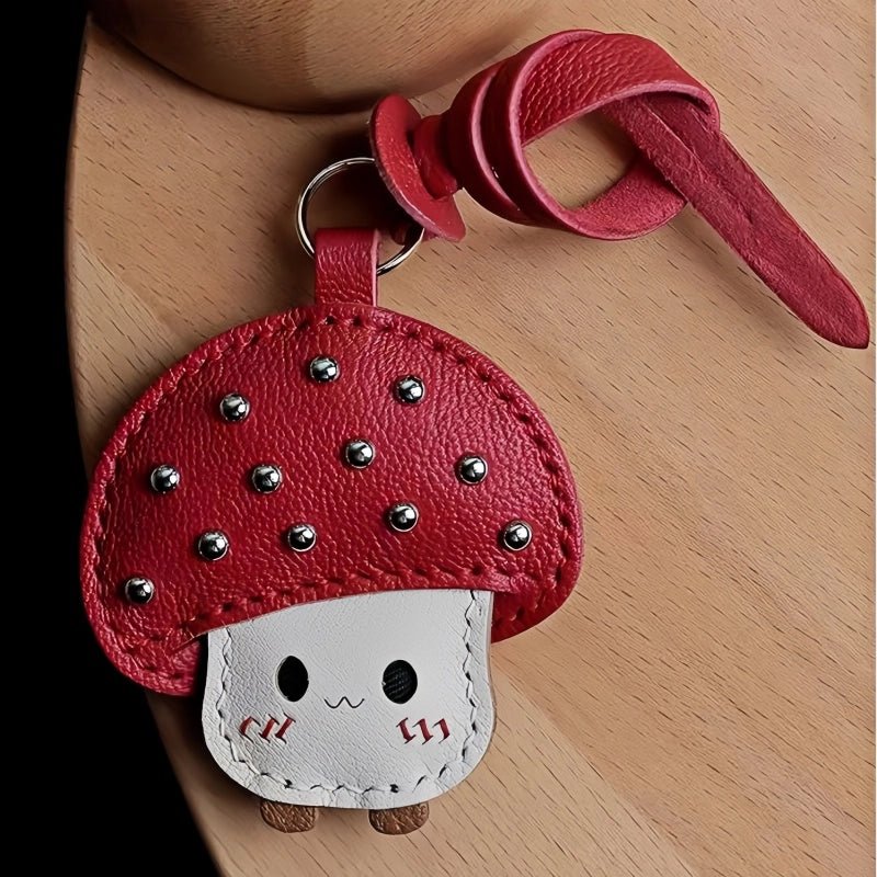 Shiny Red Mushroom Bag Charm – Full - Grain Lambskin, Playful Design, Key Accessory, Whimsical Fairy Tale Gift - Tomlynam
