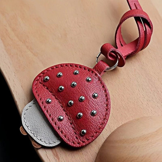 Shiny Red Mushroom Bag Charm – Full - Grain Lambskin, Playful Design, Key Accessory, Whimsical Fairy Tale Gift - Tomlynam