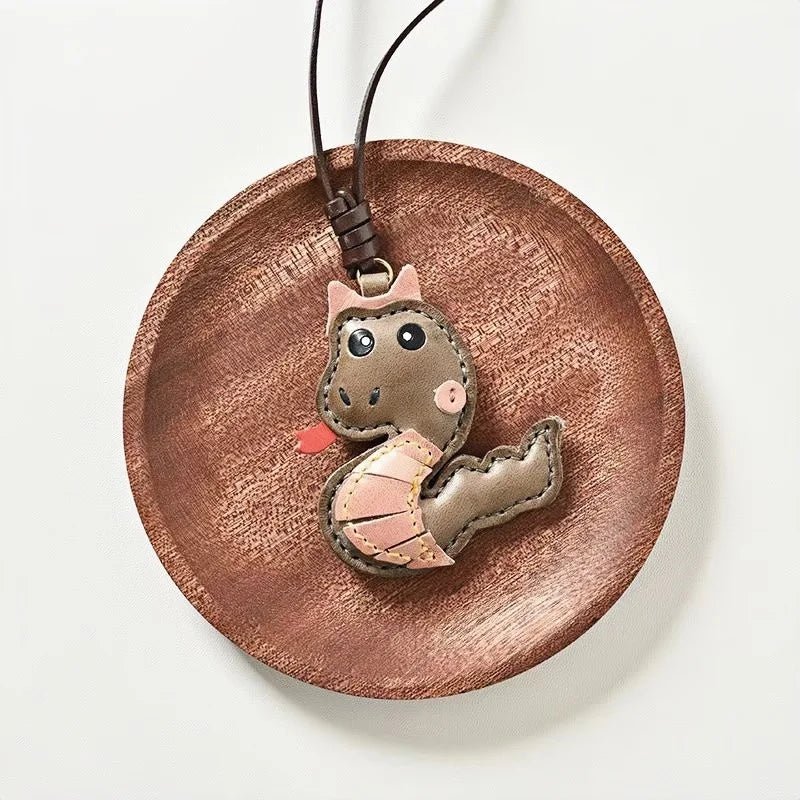 Snake Year Leather Bag Charm – Handmade Vegetable - Tanned Leather Accessory, Zodiac - Inspired Gift - Tomlynam