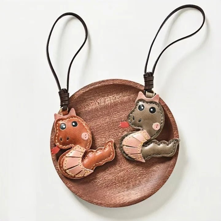 Snake Year Leather Bag Charm – Handmade Vegetable - Tanned Leather Accessory, Zodiac - Inspired Gift - Tomlynam