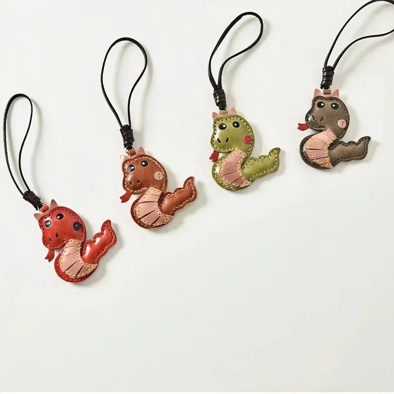 Snake Year Leather Bag Charm – Handmade Vegetable - Tanned Leather Accessory, Zodiac - Inspired Gift - Tomlynam