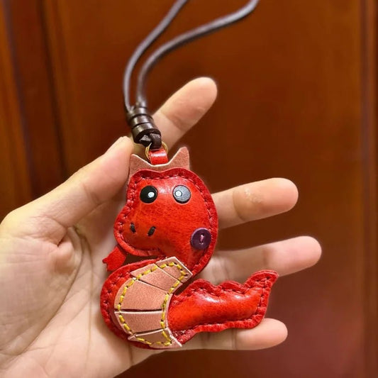 Snake Year Leather Bag Charm – Handmade Vegetable - Tanned Leather Accessory, Zodiac - Inspired Gift - Tomlynam