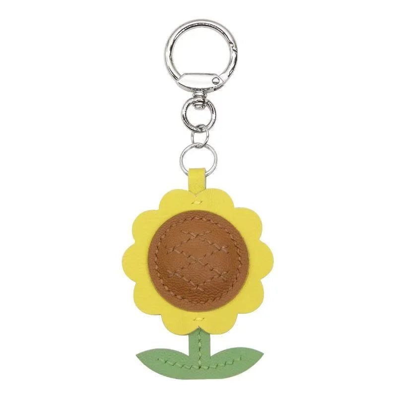 Sunflower Leather Bag Charm – Handmade Lambskin Cartoon Floral Pendant | Cute Keychain for Handbags, Backpacks or Gift Accessories - Tomlynam