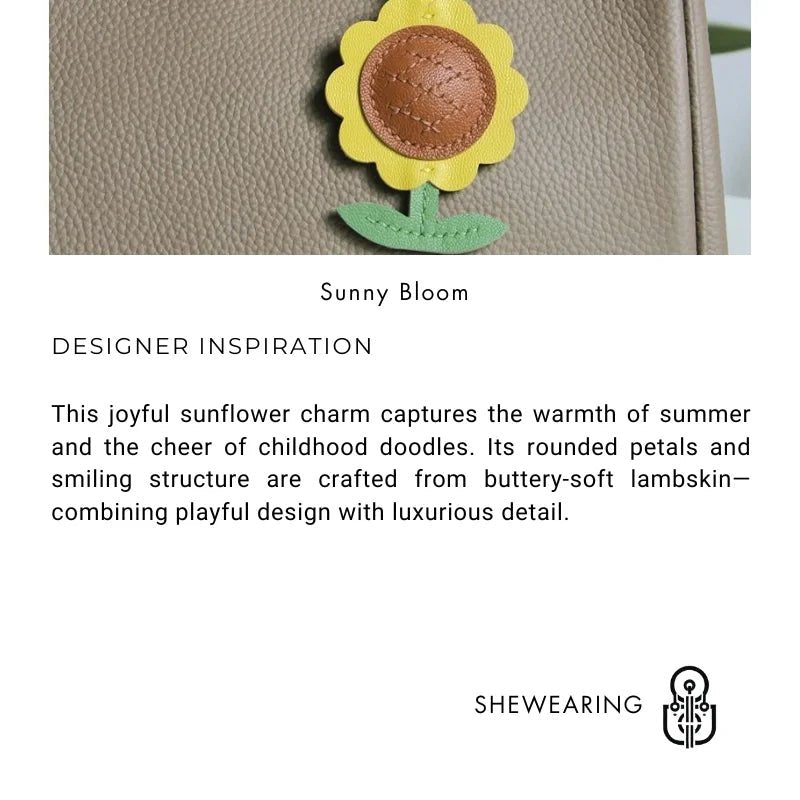 Sunflower Leather Bag Charm – Handmade Lambskin Cartoon Floral Pendant | Cute Keychain for Handbags, Backpacks or Gift Accessories - Tomlynam