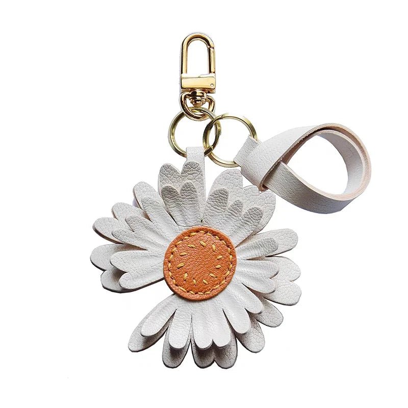 Sunny Daisy Leather Bag Charm – Handmade Top - Grain Lambskin Keychain | Sun - Inspired Flower Pendant | Luxury Handcrafted Accessory for Women - Tomlynam