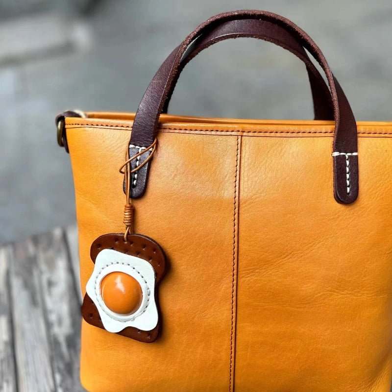 Sunny - Side - Up Toast Leather Bag Charm – Handcrafted Cowhide Pendant | Whimsical Breakfast - Inspired Keychain | Retro Foodie Gift for Women - Tomlynam