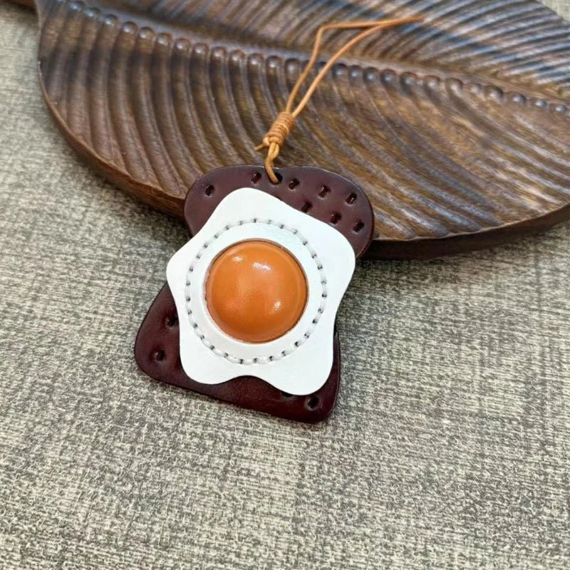 Sunny - Side - Up Toast Leather Bag Charm – Handcrafted Cowhide Pendant | Whimsical Breakfast - Inspired Keychain | Retro Foodie Gift for Women - Tomlynam