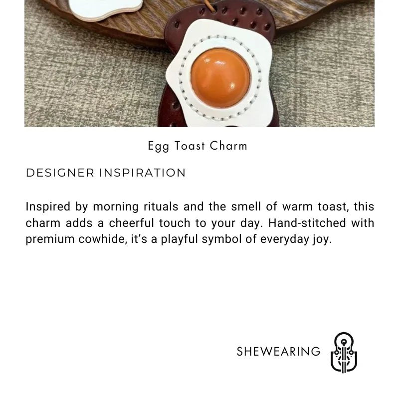 Sunny - Side - Up Toast Leather Bag Charm – Handcrafted Cowhide Pendant | Whimsical Breakfast - Inspired Keychain | Retro Foodie Gift for Women - Tomlynam