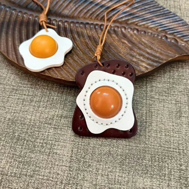 Sunny - Side - Up Toast Leather Bag Charm – Handcrafted Cowhide Pendant | Whimsical Breakfast - Inspired Keychain | Retro Foodie Gift for Women - Tomlynam