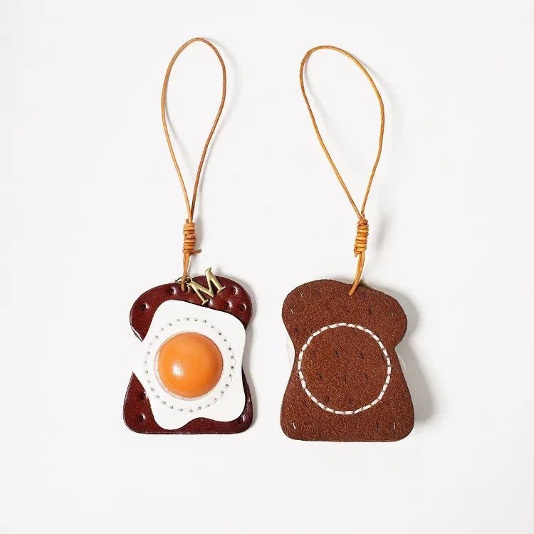 Sunny - Side - Up Toast Leather Bag Charm – Handcrafted Cowhide Pendant | Whimsical Breakfast - Inspired Keychain | Retro Foodie Gift for Women - Tomlynam