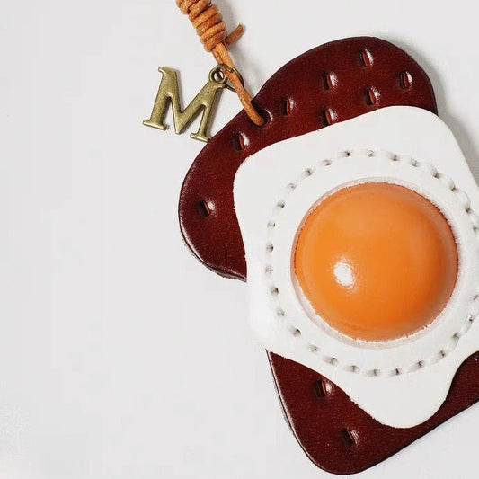 Sunny - Side - Up Toast Leather Bag Charm – Handcrafted Cowhide Pendant | Whimsical Breakfast - Inspired Keychain | Retro Foodie Gift for Women - Tomlynam